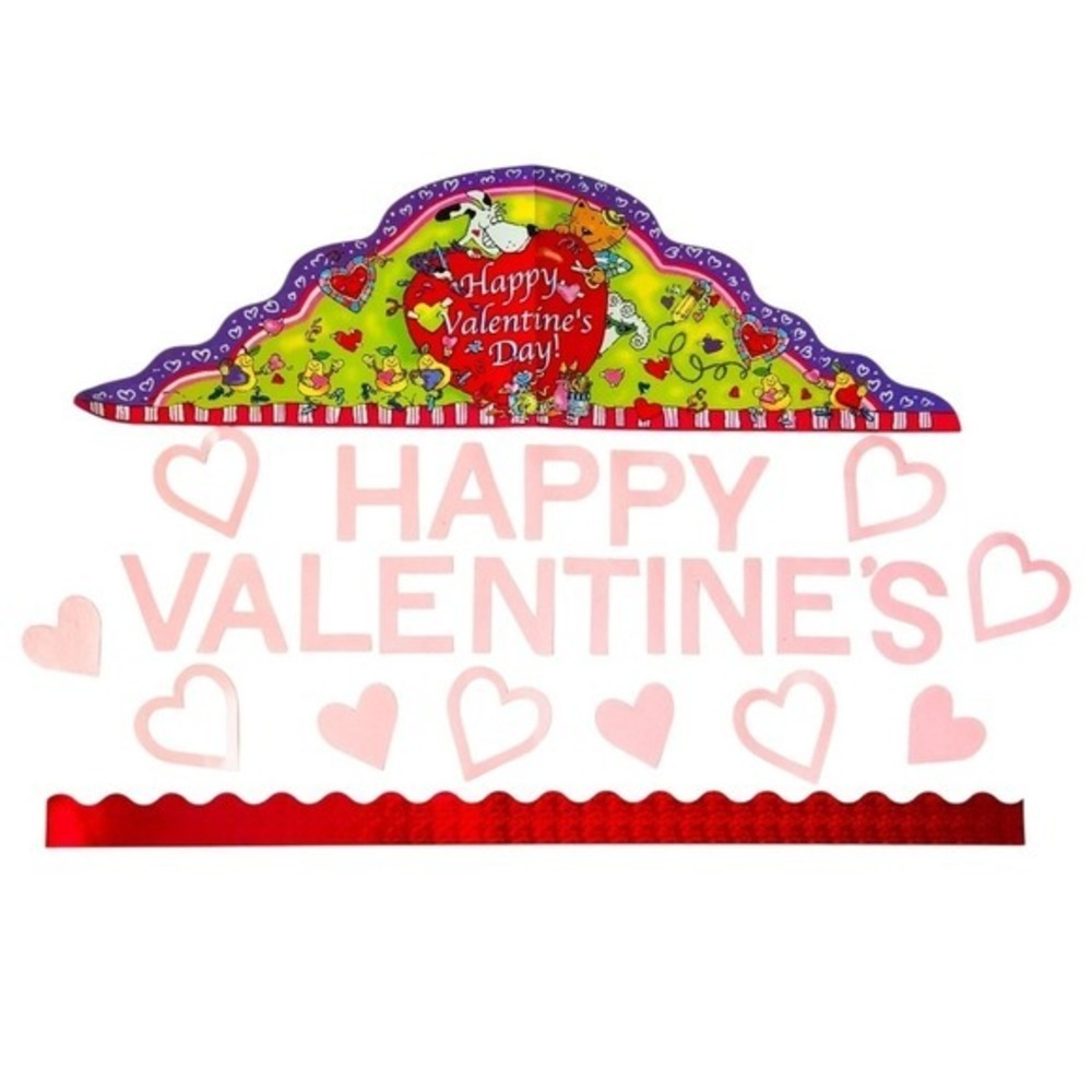 Valentine's Day Pink Hearts & Metallic Red Border‎ Teacher Bulletin Board Set